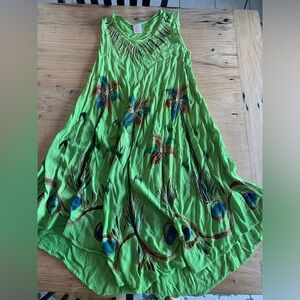 Anjli Embroidered Sundress‎ Sleeveless Green Brown Point Hem Women’s M Preloved